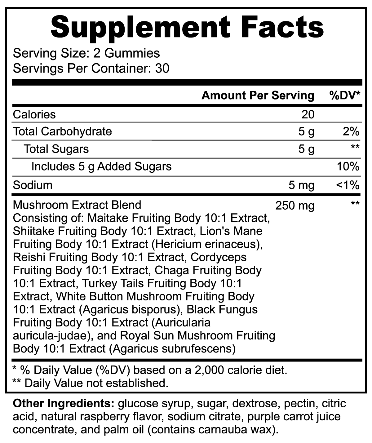 Mushroom Extract Complex Gummies (Raspberry)