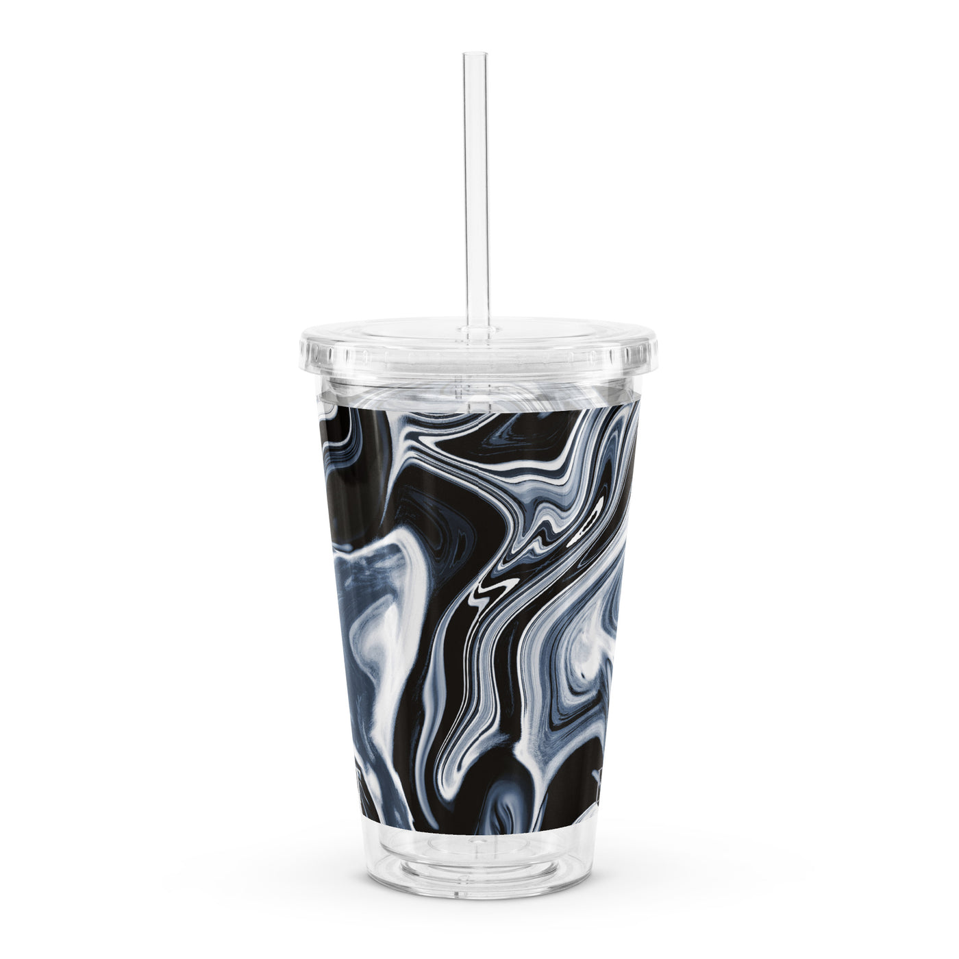 Silver/Black/Blue Swirls Plastic Tumbler