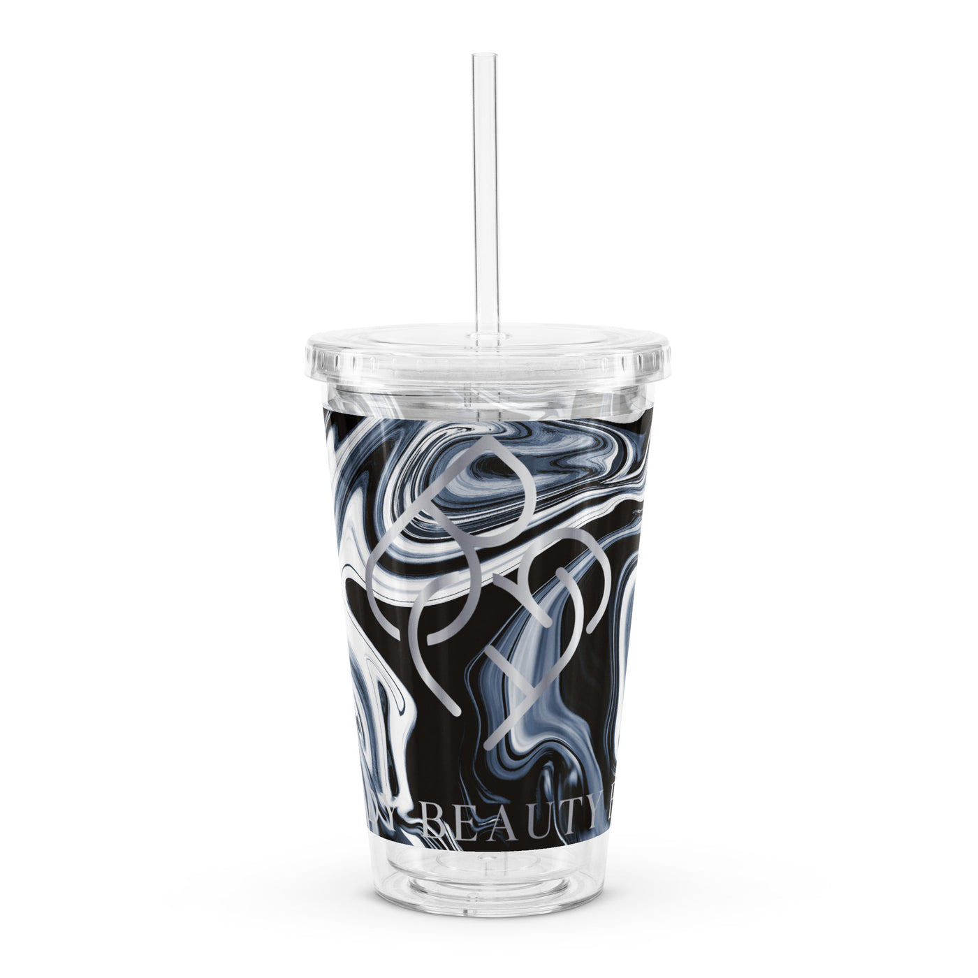 Silver/Black/Blue Swirls Plastic Tumbler