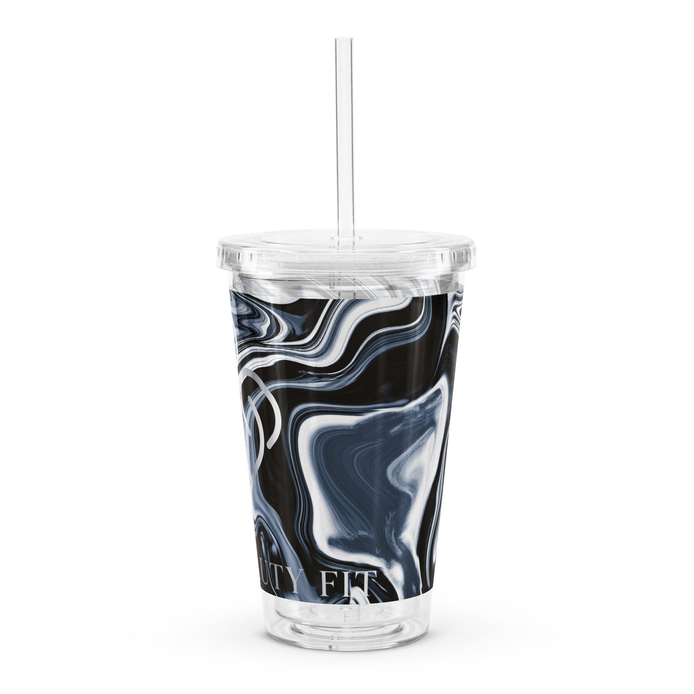 Silver/Black/Blue Swirls Plastic Tumbler