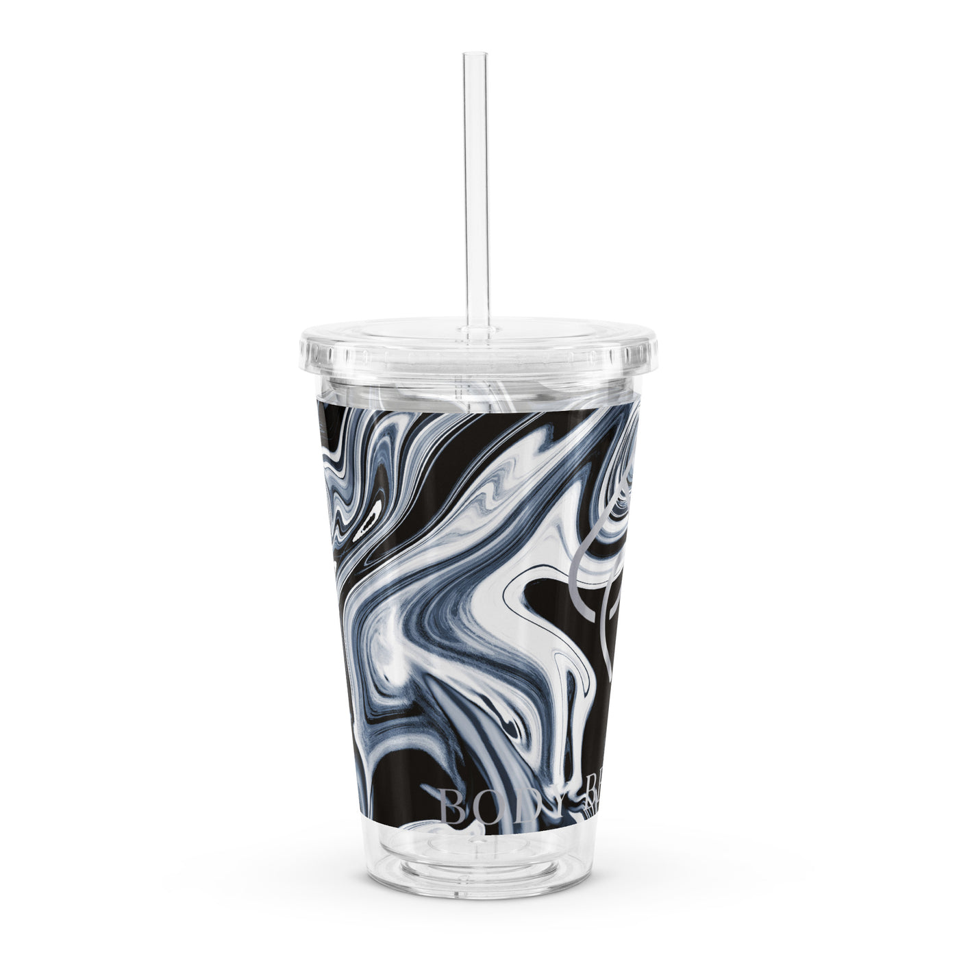 Silver/Black/Blue Swirls Plastic Tumbler